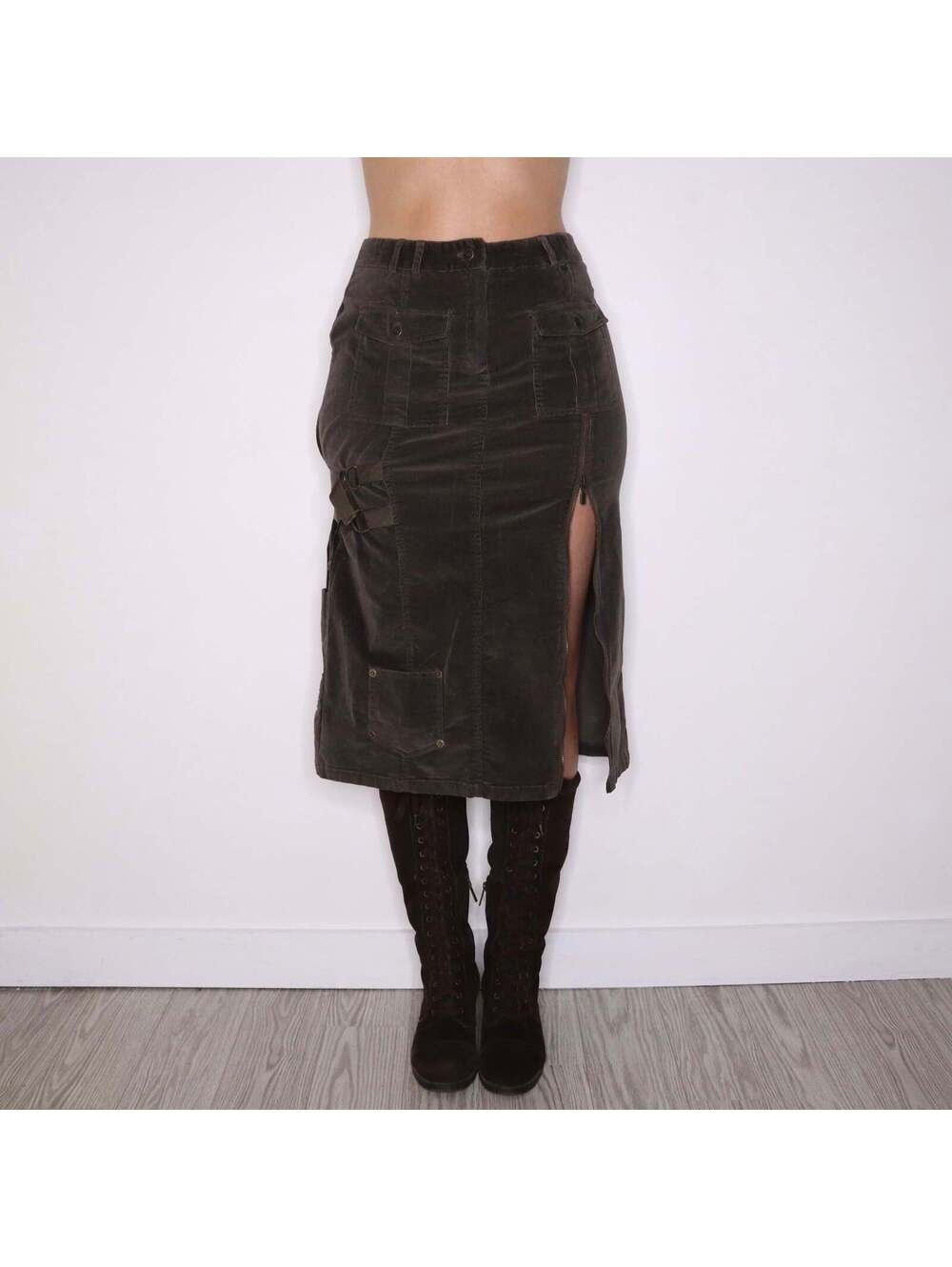 Y2K European Brand Brown Corset Zipper Skirt (M)